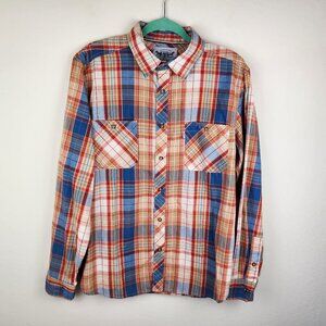 Levi's Orange Blue Plaid Western Long Sleeve Button Up Shirt White Tab sz L